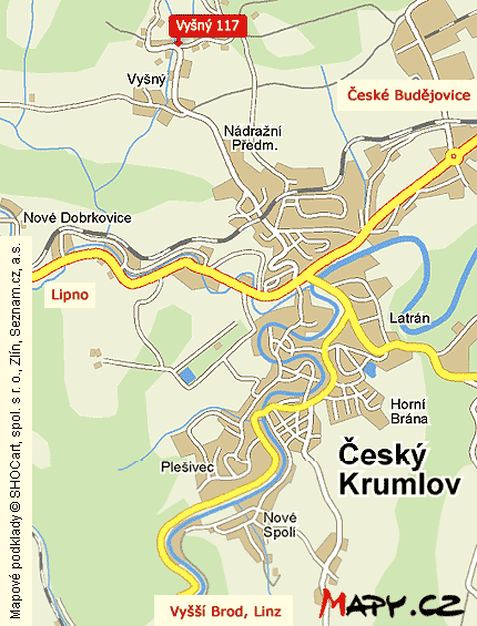 Apartmán Vyšný, poloha, autor: http://mapy.cz | Ubytování, Český Krumlov